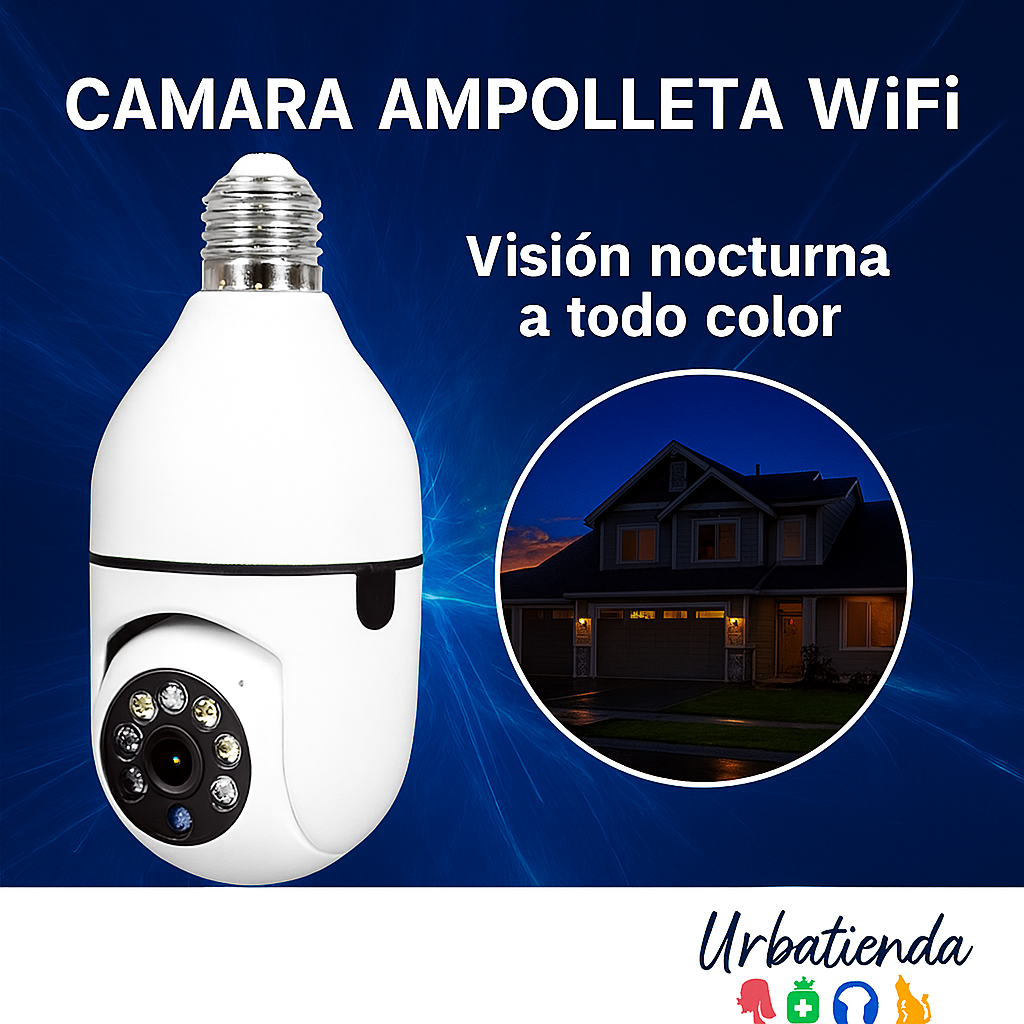 Cámara Ampolleta WiFi 360° Full HD con Visión Nocturna a Color y Audio Bidireccional