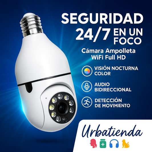 Cámara Ampolleta WiFi 360° Full HD con Visión Nocturna a Color y Audio Bidireccional